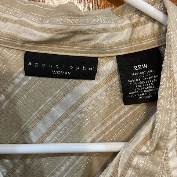 Plus‎ Size Apostrophe Woman Size 22W Beige  & White Striped Button Down - Picture 3 of 8